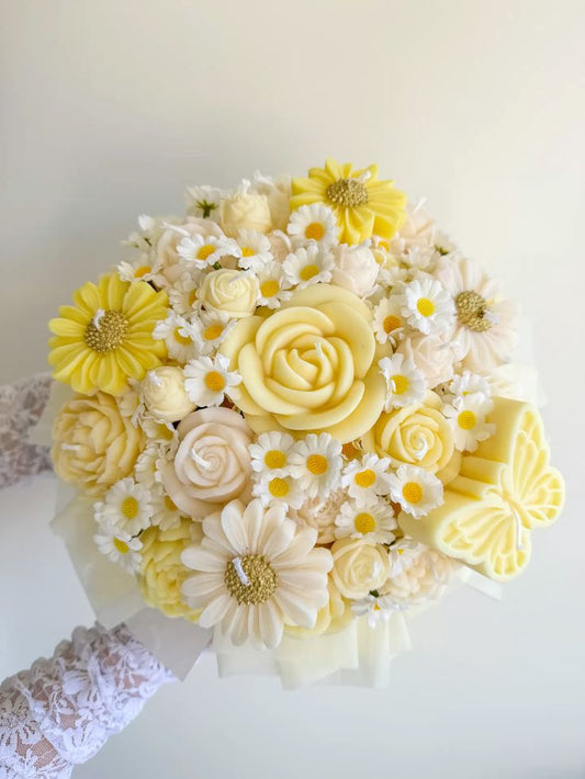 FLOWER CANDLES BOUQUET IN SOFT YELLOW AND IVORY